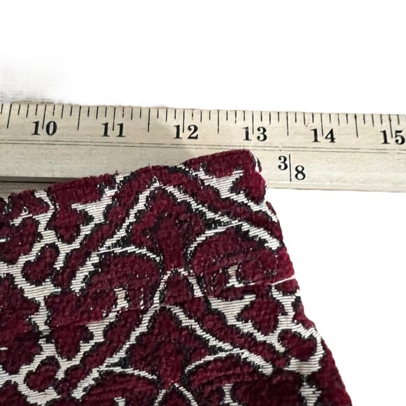 Ecote Burgundy & Cream Glam Festival Brocade High-Waisted Retro Club Shorts 0 - Picture 6 of 10